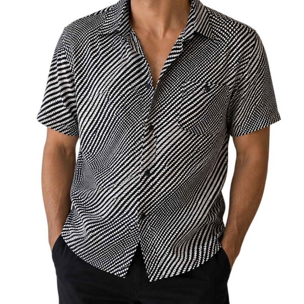 Di Bazzato Black White Optical Illusion Wave Shirt Men's Large